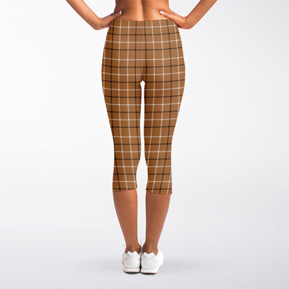 Brown Tattersall Pattern Print Women's Capri Leggings