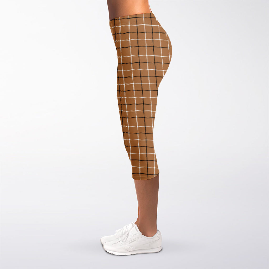Brown Tattersall Pattern Print Women's Capri Leggings