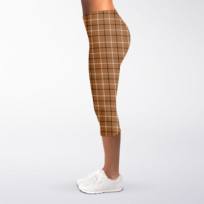 Brown Tattersall Pattern Print Women's Capri Leggings