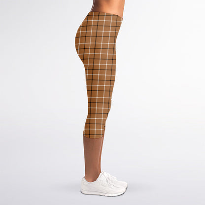 Brown Tattersall Pattern Print Women's Capri Leggings