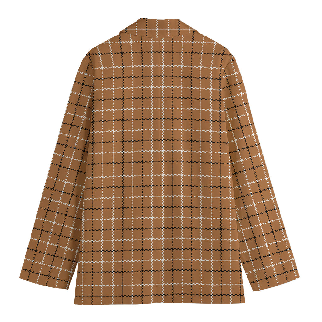 Brown Tattersall Pattern Print Women's Cotton Blazer