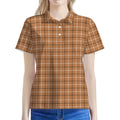 Brown Tattersall Pattern Print Women's Polo Shirt