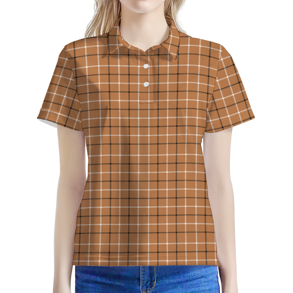 Brown Tattersall Pattern Print Women's Polo Shirt
