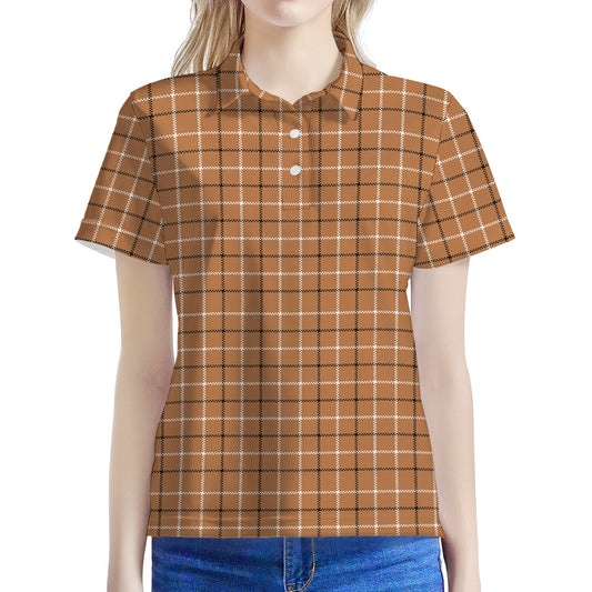 Brown Tattersall Pattern Print Women's Polo Shirt