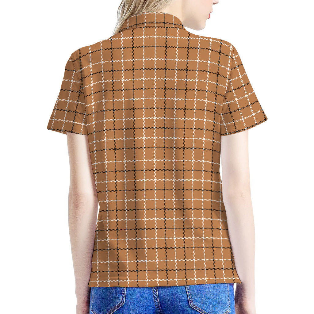 Brown Tattersall Pattern Print Women's Polo Shirt