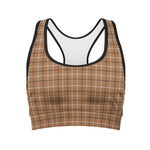 Brown Tattersall Pattern Print Women's Sports Bra
