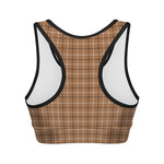 Brown Tattersall Pattern Print Women's Sports Bra