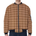 Brown Tattersall Pattern Print Zip Sleeve Bomber Jacket
