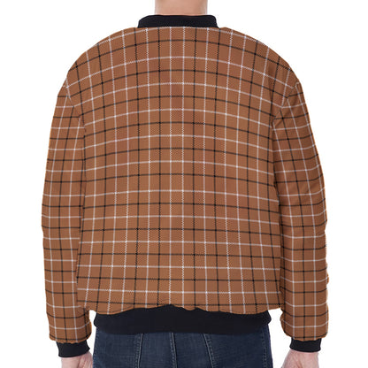 Brown Tattersall Pattern Print Zip Sleeve Bomber Jacket