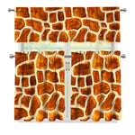 Brown Watercolor Giraffe Pattern Print 3 Piece Kitchen Curtains
