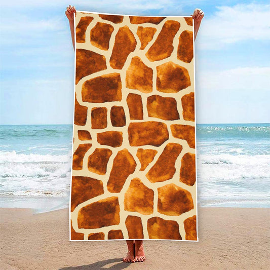 Brown Watercolor Giraffe Pattern Print Beach Towel