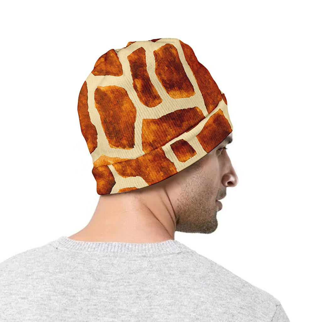 Brown Watercolor Giraffe Pattern Print Beanie