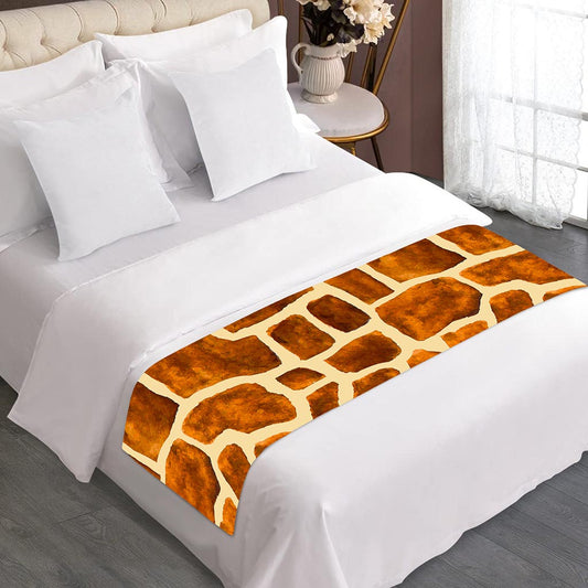 Brown Watercolor Giraffe Pattern Print Bed Runner