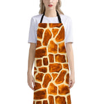 Brown Watercolor Giraffe Pattern Print Bib Apron With Pocket
