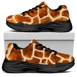 Brown Watercolor Giraffe Pattern Print Black Chunky Shoes