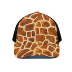 Brown Watercolor Giraffe Pattern Print Black Mesh Trucker Cap