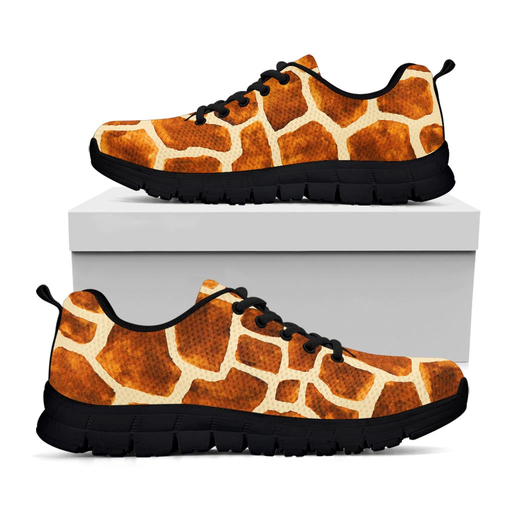 Brown Watercolor Giraffe Pattern Print Black Running Shoes