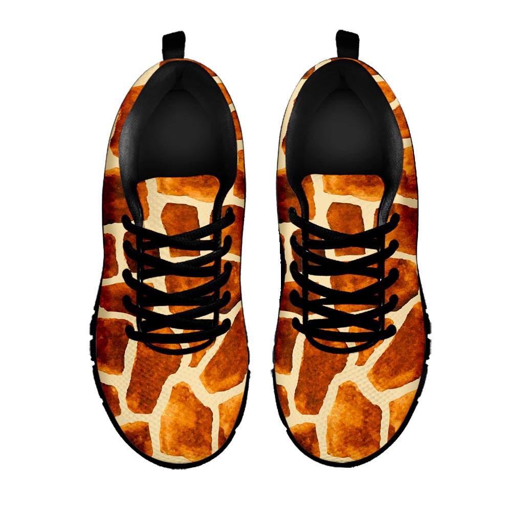Brown Watercolor Giraffe Pattern Print Black Running Shoes