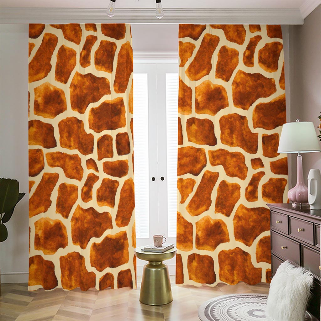 Brown Watercolor Giraffe Pattern Print Blackout Pencil Pleat Curtains