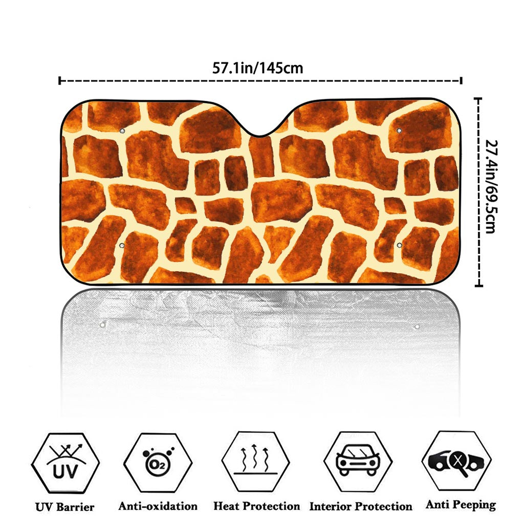 Brown Watercolor Giraffe Pattern Print Car Windshield Sun Shade