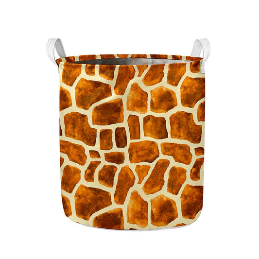 Brown Watercolor Giraffe Pattern Print Collapsible Laundry Basket