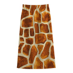 Brown Watercolor Giraffe Pattern Print Cotton Front Slit Maxi Skirt