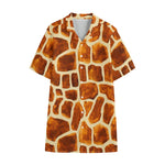Brown Watercolor Giraffe Pattern Print Cotton Hawaiian Shirt