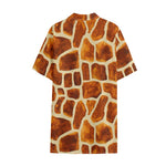 Brown Watercolor Giraffe Pattern Print Cotton Hawaiian Shirt