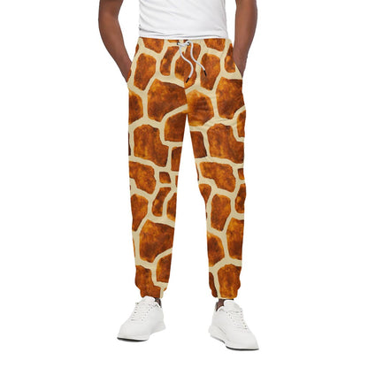 Brown Watercolor Giraffe Pattern Print Cotton Pants