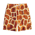 Brown Watercolor Giraffe Pattern Print Cotton Shorts