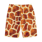 Brown Watercolor Giraffe Pattern Print Cotton Shorts