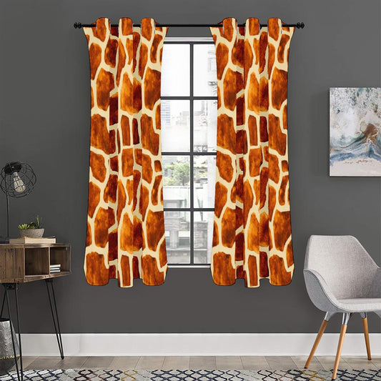 Brown Watercolor Giraffe Pattern Print Curtain
