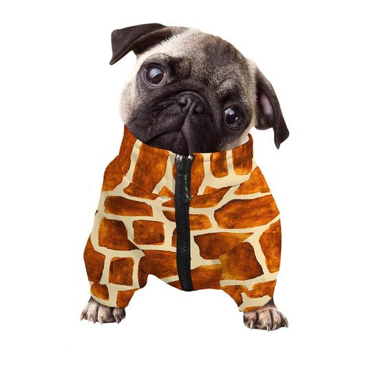 Brown Watercolor Giraffe Pattern Print Dog Zip Up Jacket
