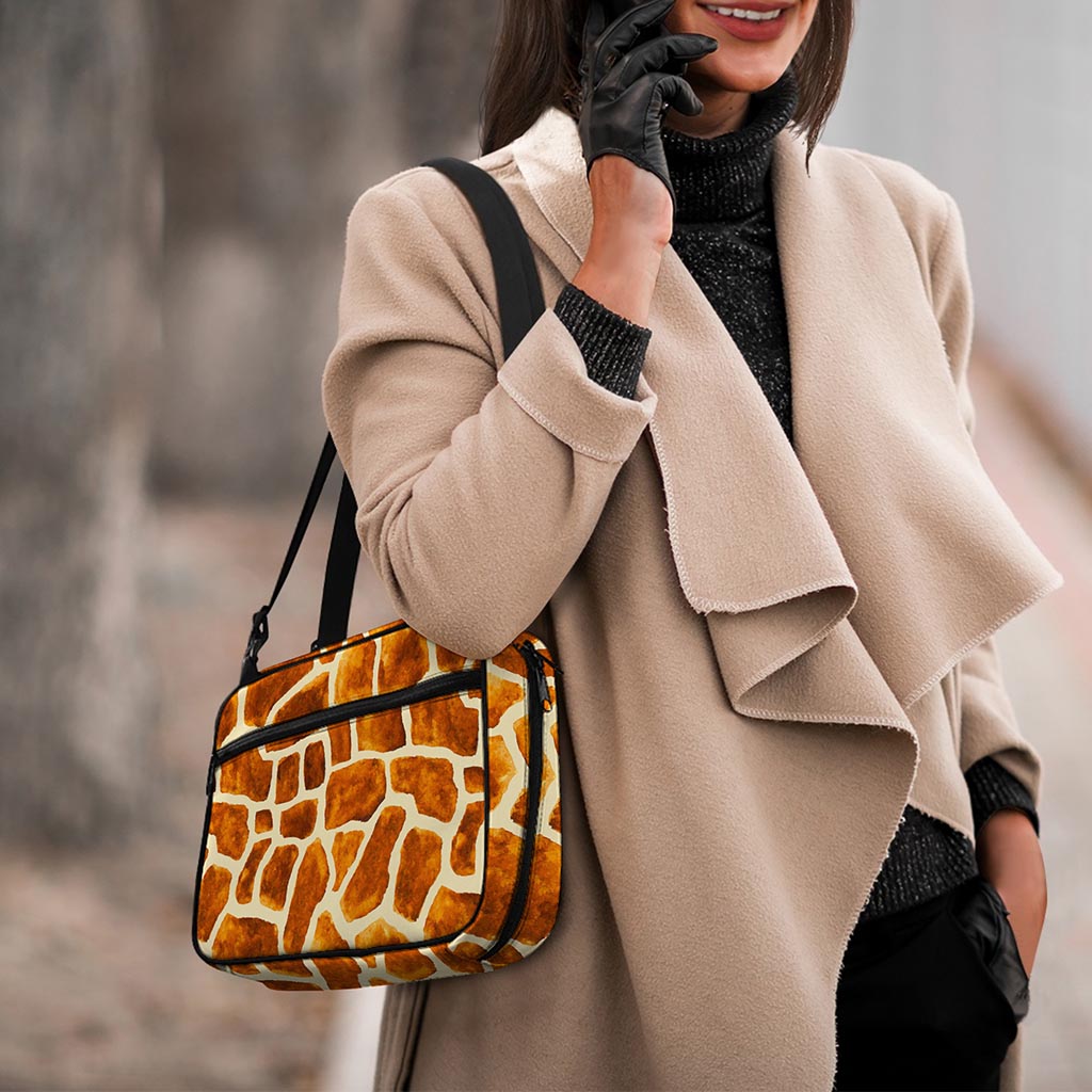 Brown Watercolor Giraffe Pattern Print Double Strap Bible Bag