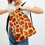 Brown Watercolor Giraffe Pattern Print Drawstring Backpack