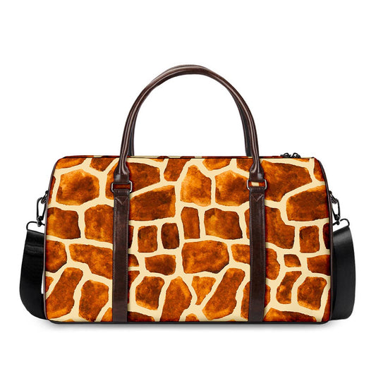 Brown Watercolor Giraffe Pattern Print Duffle Bag