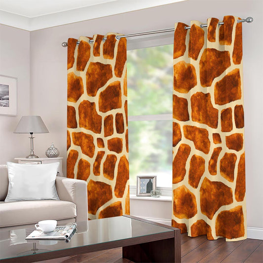 Brown Watercolor Giraffe Pattern Print Extra Wide Grommet Curtains