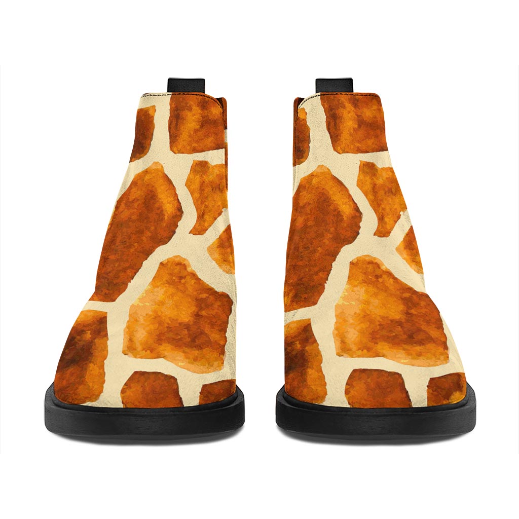 Brown Watercolor Giraffe Pattern Print Flat Ankle Boots