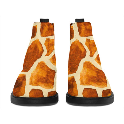 Brown Watercolor Giraffe Pattern Print Flat Ankle Boots