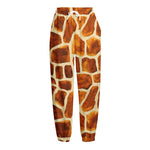 Brown Watercolor Giraffe Pattern Print Fleece Lined Knit Pants