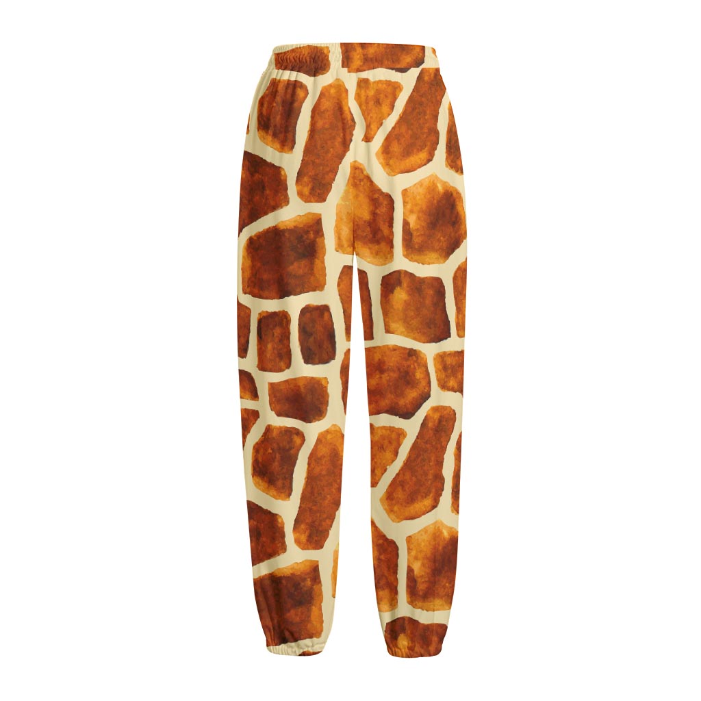 Brown Watercolor Giraffe Pattern Print Fleece Lined Knit Pants