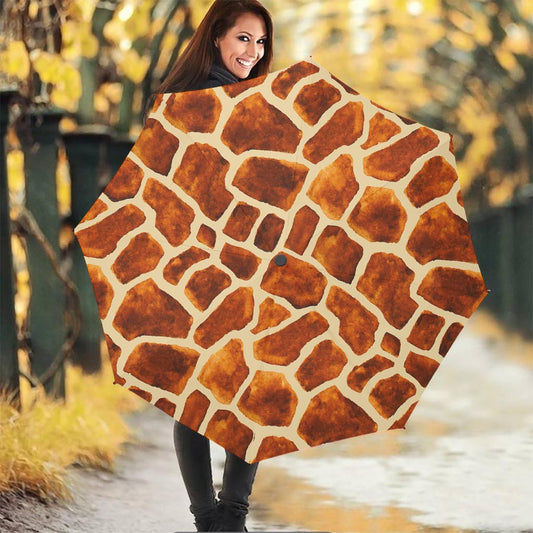 Brown Watercolor Giraffe Pattern Print Foldable Umbrella