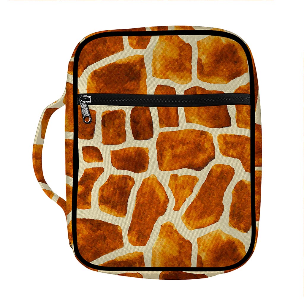 Brown Watercolor Giraffe Pattern Print Front Pocket Bible Bag