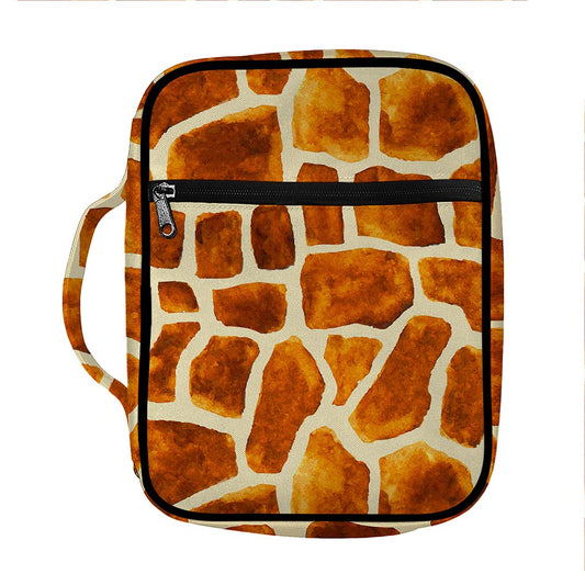 Brown Watercolor Giraffe Pattern Print Front Pocket Bible Bag