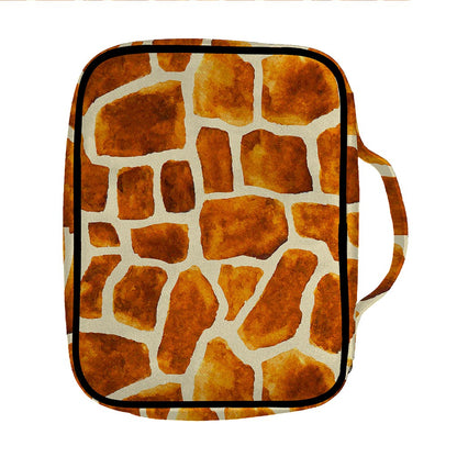 Brown Watercolor Giraffe Pattern Print Front Pocket Bible Bag