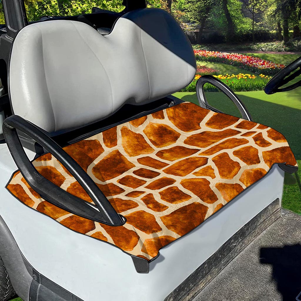 Brown Watercolor Giraffe Pattern Print Golf Cart Seat Cover