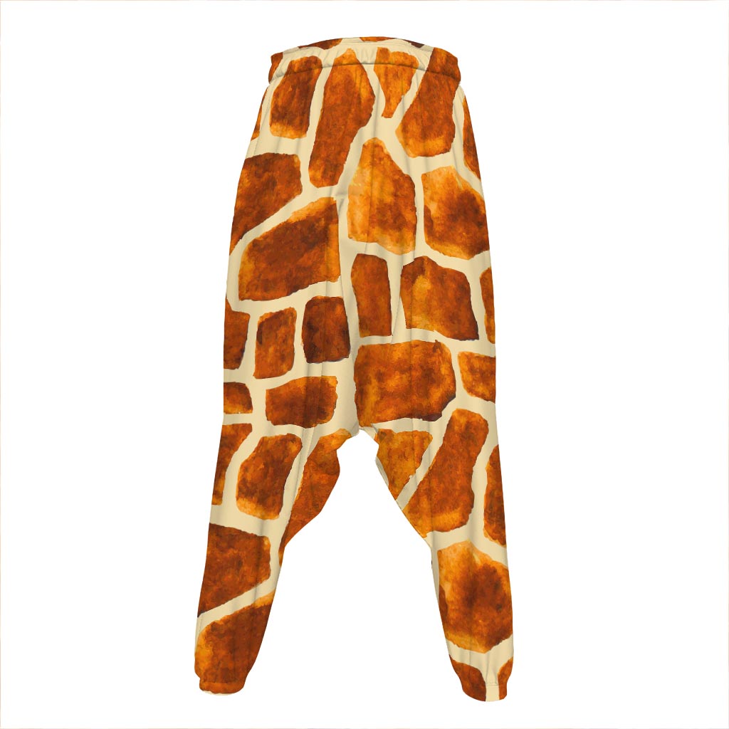 Brown Watercolor Giraffe Pattern Print Hammer Pants
