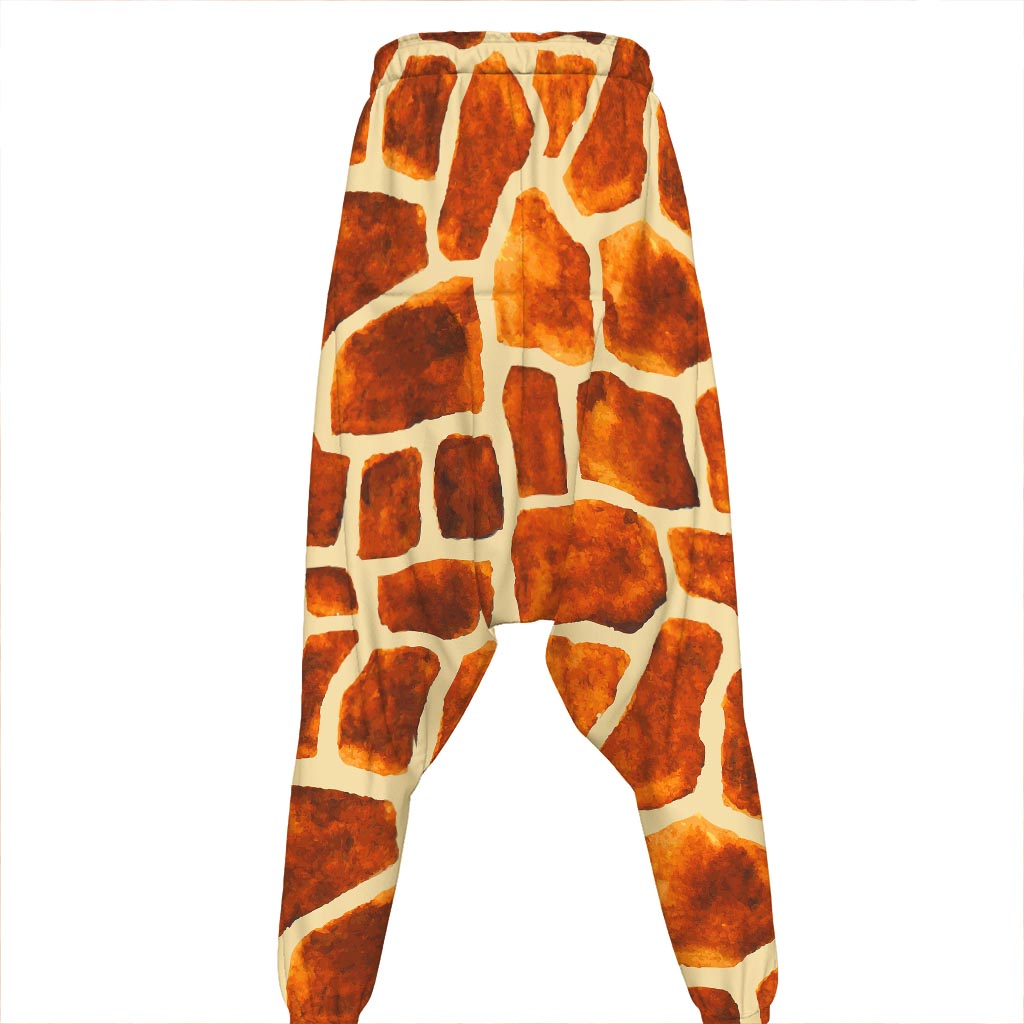Brown Watercolor Giraffe Pattern Print Hammer Pants