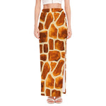 Brown Watercolor Giraffe Pattern Print High Slit Maxi Skirt