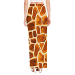 Brown Watercolor Giraffe Pattern Print High Slit Maxi Skirt